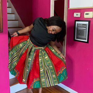 African Print Green & Red Skirt